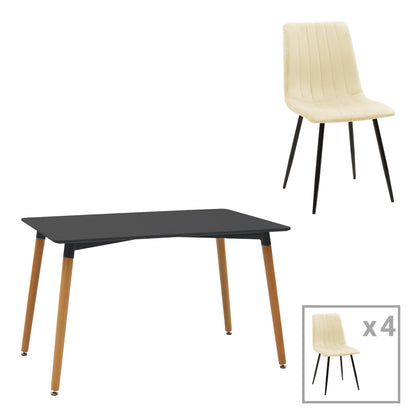 Dining table Natali-Noor set of 5 pcs MDF black-beige fabric 120x80x76cm