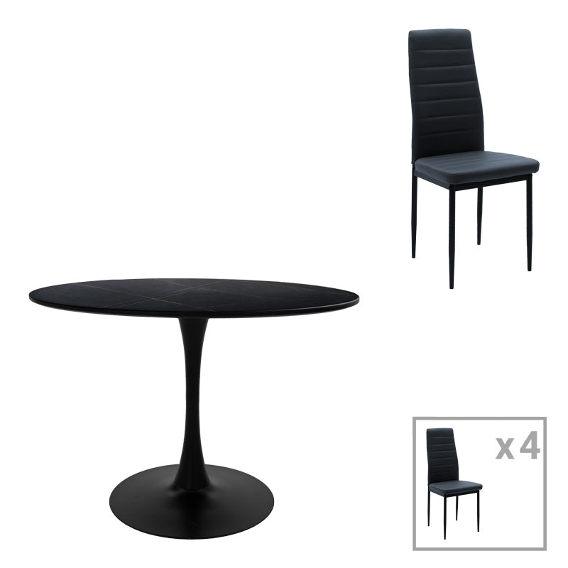 Dining table Balou-Parker set of 5pcs black-anthracite D120x73cm