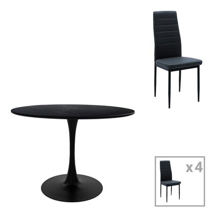Dining table Balou-Parker set of 5pcs black-anthracite D120x73cm
