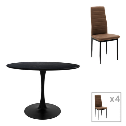 Dining table Balou-Parker set of 5 pcs black-brown D100x73cm