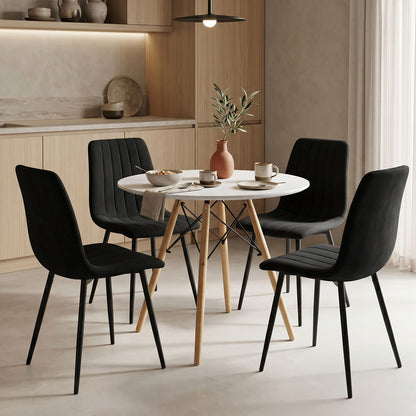 Dining table Julita-Noor set of 5 pcs MDF white-dark grey-natural legs D80x73cm