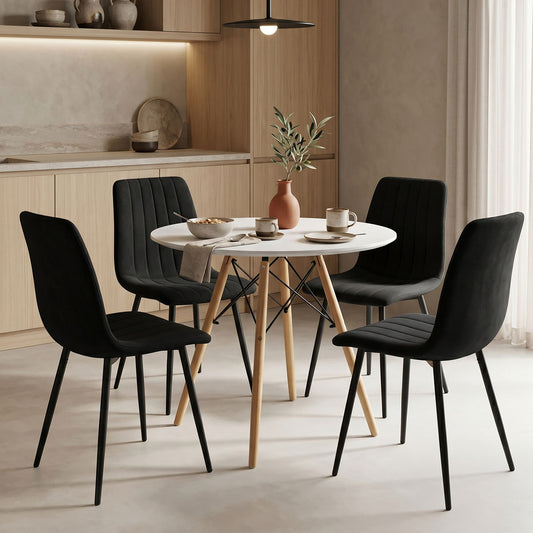 Dining table Julita-Noor set of 5 pcs MDF white-dark grey-natural legs D80x73cm