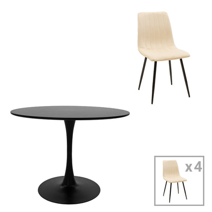 Dining table Balou-Noor set of 5 MDF black-beige D120x73cm