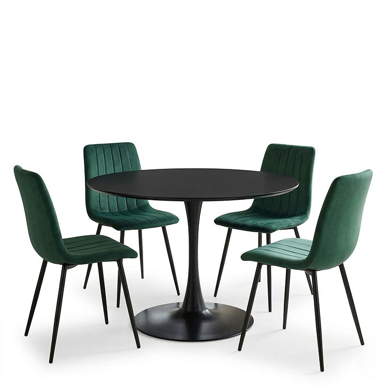 Dining table Balou-Noor set of 5 MDF black-green D100x73cm