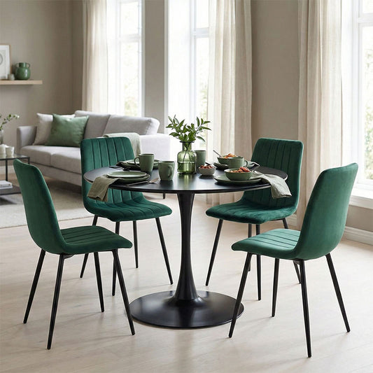 Dining table Balou-Noor set of 5 MDF black-green D100x73cm