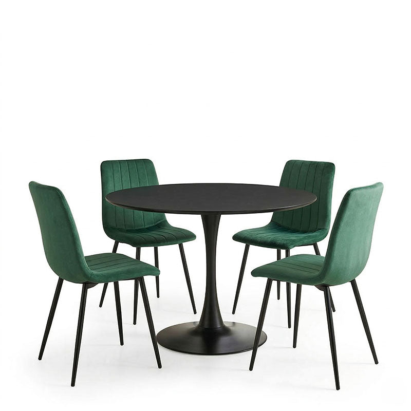 Dining table Balou-Noor set of 5 MDF black-green D120x73cm