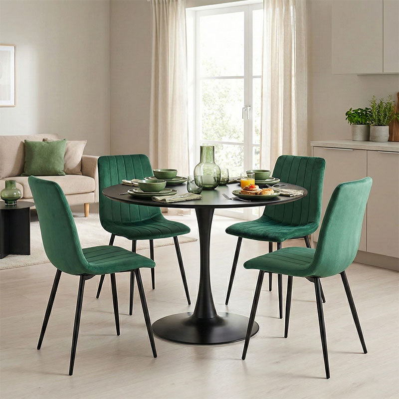 Dining table Balou-Noor set of 5 MDF black-green D120x73cm