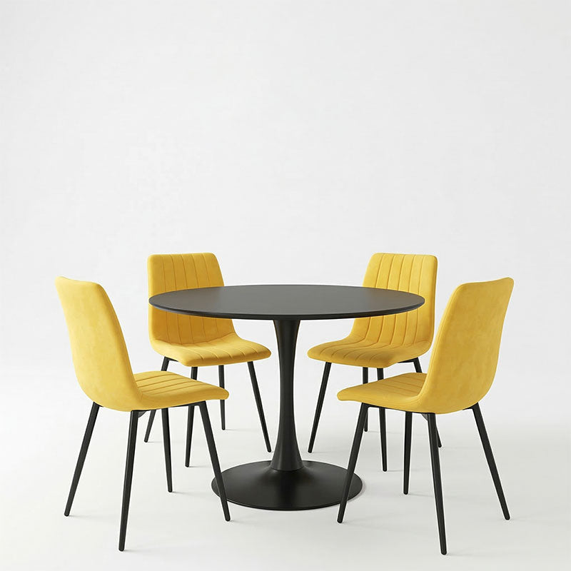 Dining table Balou-Noor set of 5 MDF black-yellow D120x73cm