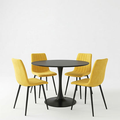Dining table Balou-Noor set of 5 MDF black-yellow D120x73cm