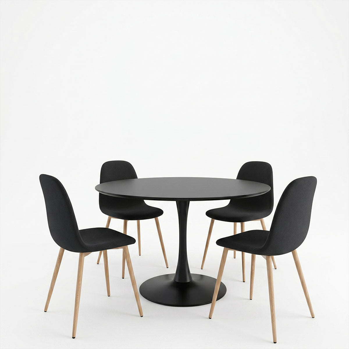 Bella-Balou dining table set of 5 pcs MDF black-black fabric D120x73cm