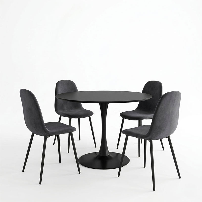 Bella-Balou dining table set of 5 pcs MDF black-anthracite velvet D100x73cm
