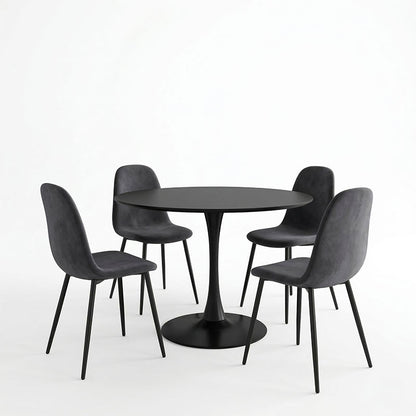 Bella-Balou dining table set of 5 pcs MDF black-anthracite velvet D100x73cm