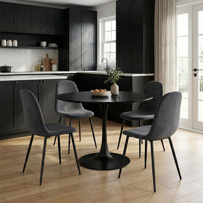Bella-Balou dining table set of 5 pcs MDF black-anthracite velvet D100x73cm