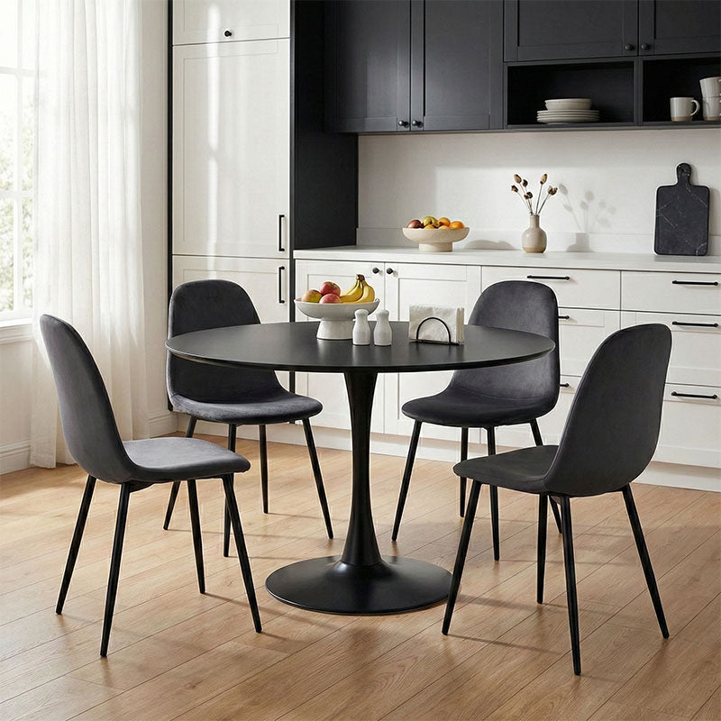 Bella-Balou dining table set of 5 pcs MDF black-anthracite velvet D120x73cm
