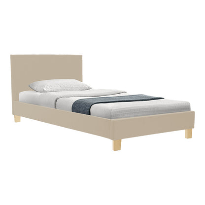Bed with mattress Nevil-Dreamer beige fabric-wooden leg in natural 100x200cm