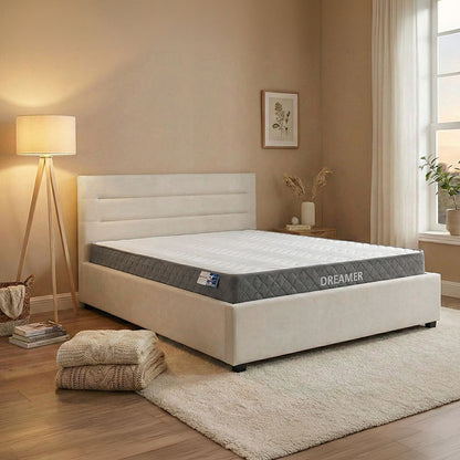 Bed with mattress and storage space Molito-Dreamer velvet ecru 150x200cm