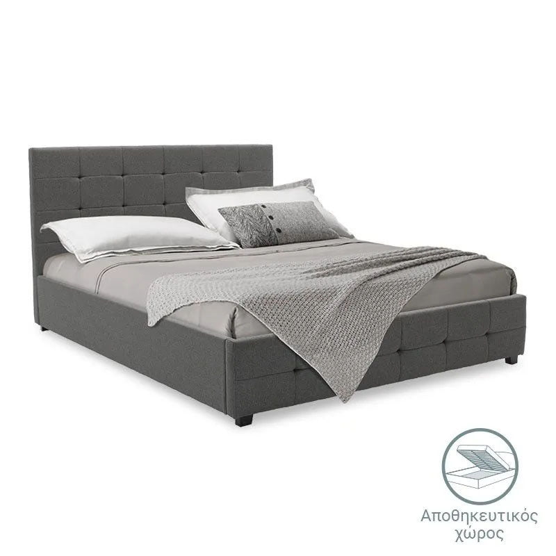 Bed with mattress and storage space Roi-Dreamer fabric anthracite 160x200cm