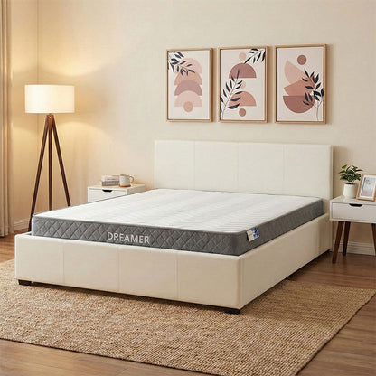 Bed with mattress and storage space Norse-Dreamer pu white 160x200cm