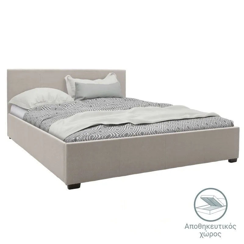 Bed with mattress and storage space Norse-Dreamer fabric ecru 160x200cm