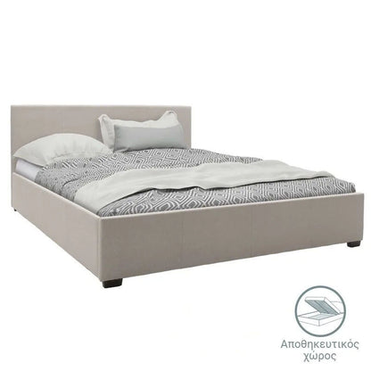 Bed with mattress and storage space Norse-Dreamer fabric ecru 160x200cm