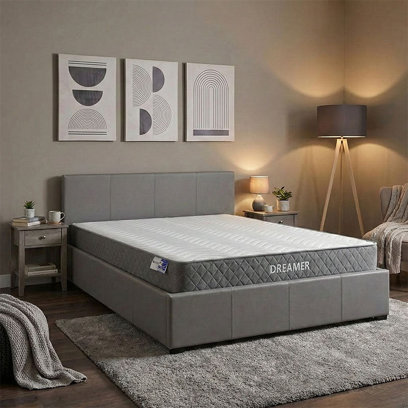 Bed with mattress and storage space Norse-Dreamer pu grey 160x200cm