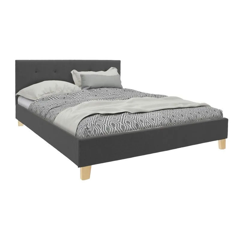 Bed with mattress Mago-Dreamer anthracite fabric - wooden leg in natural shade 160x200cm