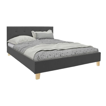 Bed with mattress Mago-Dreamer anthracite fabric - wooden leg in natural shade 160x200cm