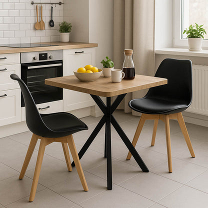 Dining Room with Gaston Chairs black and Prestone oak Table 70x70x75cm Set of 3pcs