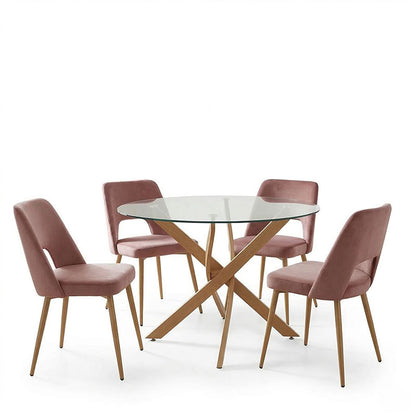Dining Room with Murde Rotten Apple Chairs and Antoro Glass Table D100x75cm Set of 5pcs