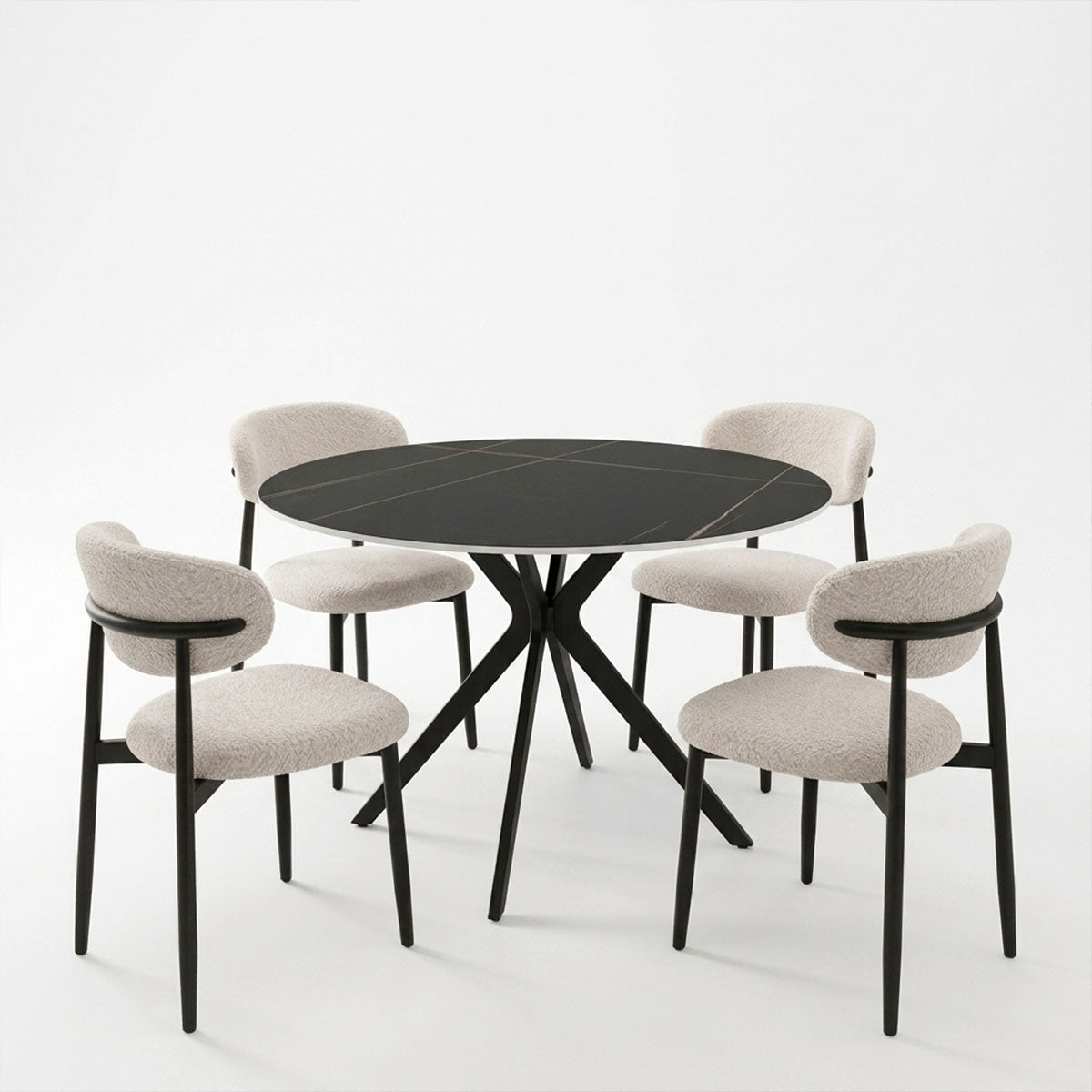 Dining Room with Folegio Cream Chairs and Orbital Black Table D120x76cm Set of 5pcs