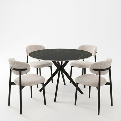 Dining Room with Folegio Cream Chairs and Orbital Black Table D120x76cm Set of 5pcs