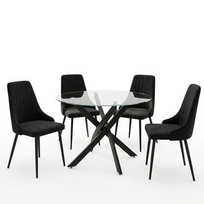 Dining Room with Azori Black Chairs and Antoro Glass Table D100x75cm Set of 5pcs