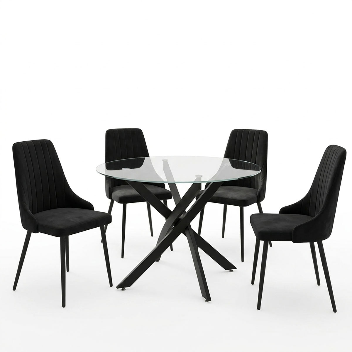 Dining Room with Azori Black Chairs and Antoro Glass Table D100x75cm Set of 5pcs