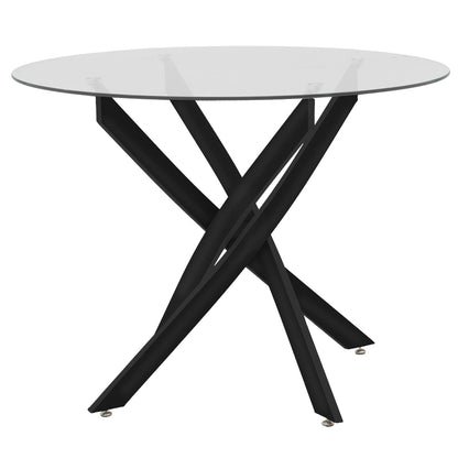 Dining Room with Azori Black Chairs and Antoro Glass Table D100x75cm Set of 5pcs
