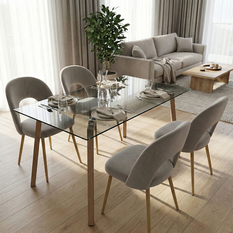 Dining Room with Jonah Grey Chairs and Titta Glass Table 120x70x75cm Set of 5pcs
