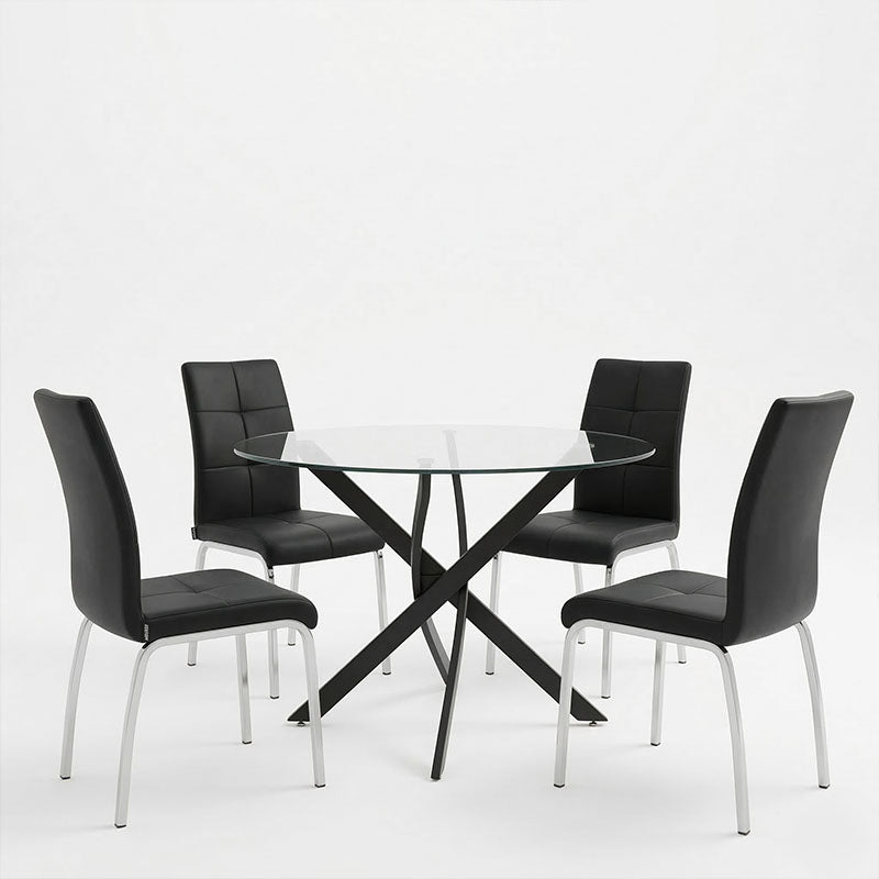 Dining Room with Ariadne Chairs Black and Antoro Glass Table D100x75cm Set of 5pcs