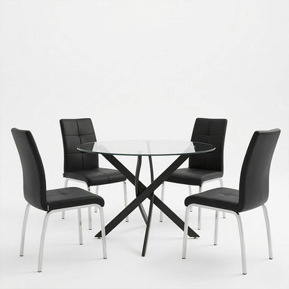 Dining Room with Ariadne Chairs Black and Antoro Glass Table D100x75cm Set of 5pcs
