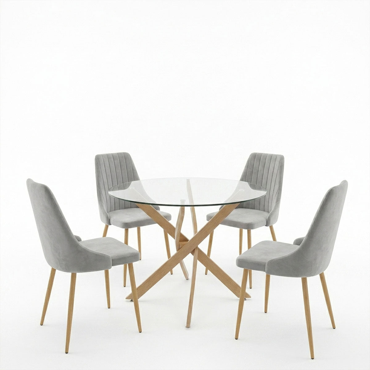 Dining Room with Azori Grey Chairs and Antoro Glass Table D100x75cm Set of 5pcs