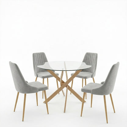Dining Room with Azori Grey Chairs and Antoro Glass Table D100x75cm Set of 5pcs