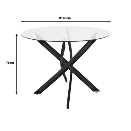 Dining Room with Azori Grey Chairs and Antoro Glass Table D100x75cm Set of 5pcs