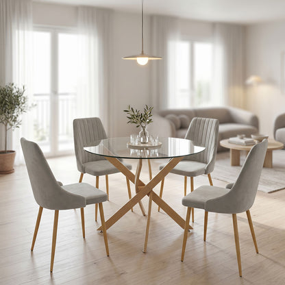 Dining Room with Azori Grey Chairs and Antoro Glass Table D100x75cm Set of 5pcs
