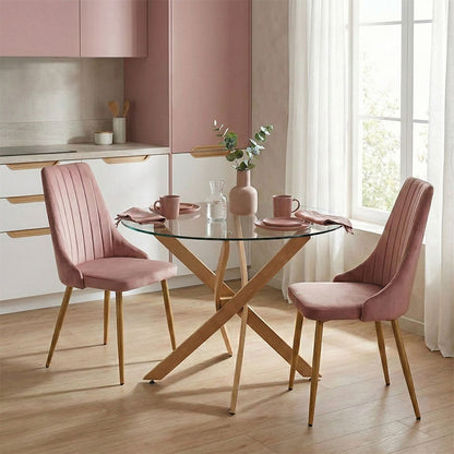 Dining Room with Azori Dusty Rose Chairs and Antoro Glass Table D80x75cm Set of 3pcs