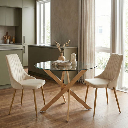 Dining Room with Azori Beige Chairs and Antoro Glass Table D80x75cm Set of 3pcs