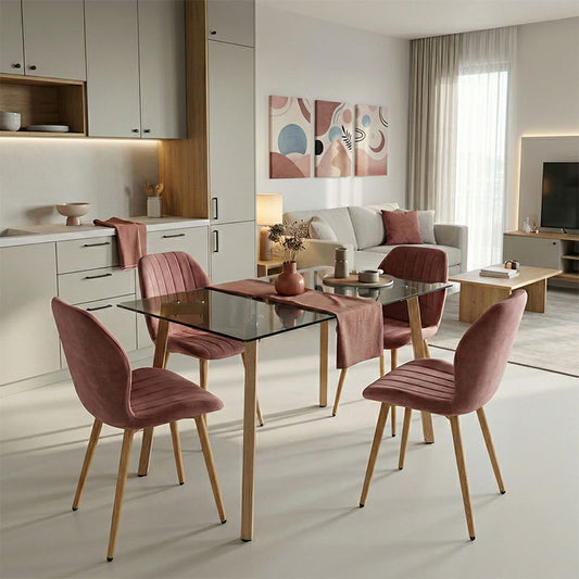 Dining Room with Jelour Chairs Dusty Rose and Titta Glass Table 120x70x75cm Set of 5pcs