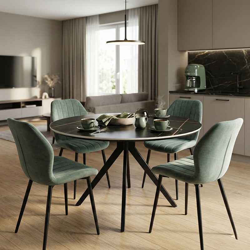 Dining Room with Jelour Pistachio Chairs and Orbital Black Table Φ120x76 Set of 5pcs