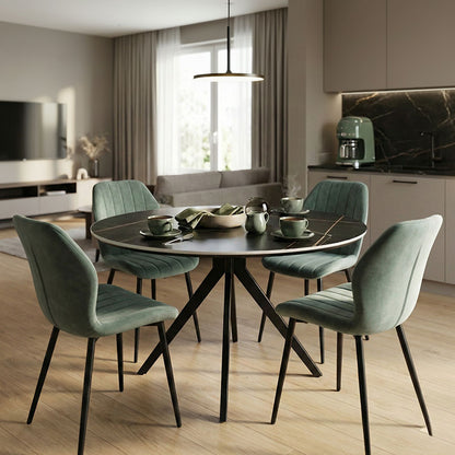 Dining Room with Jelour Pistachio Chairs and Orbital Black Table Φ120x76 Set of 5pcs