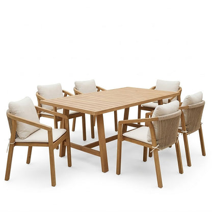 Malibu dining table 7 pcs solid acacia wood 180x90x75cm