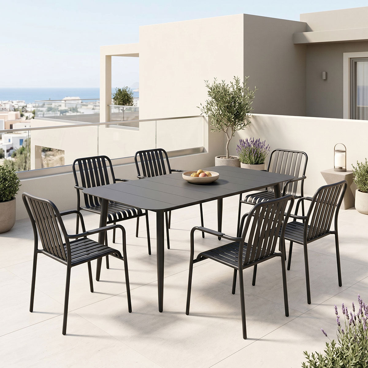 Dining set Heven Vista set of 7 pices black aluminum 150x80x72cm
