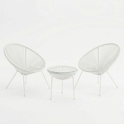 Acapulco Outdoor Lounge Chair set 3 pieces white metal frame with PE rattan D50x52 cm