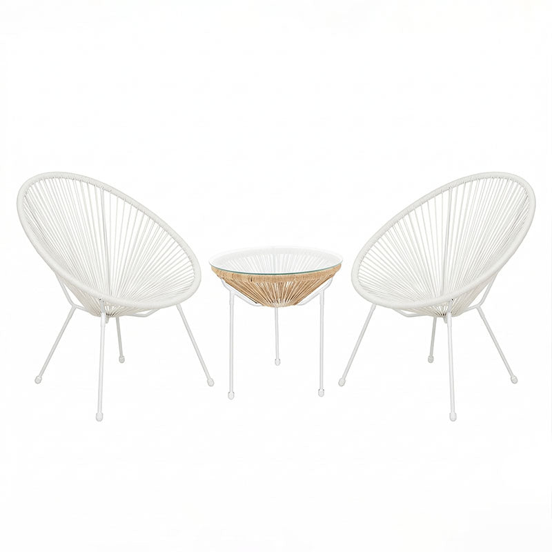 Acapulco Outdoor Lounge Chair set 3 pieces white metal frame with PE rattan in natural color D50x52 cm